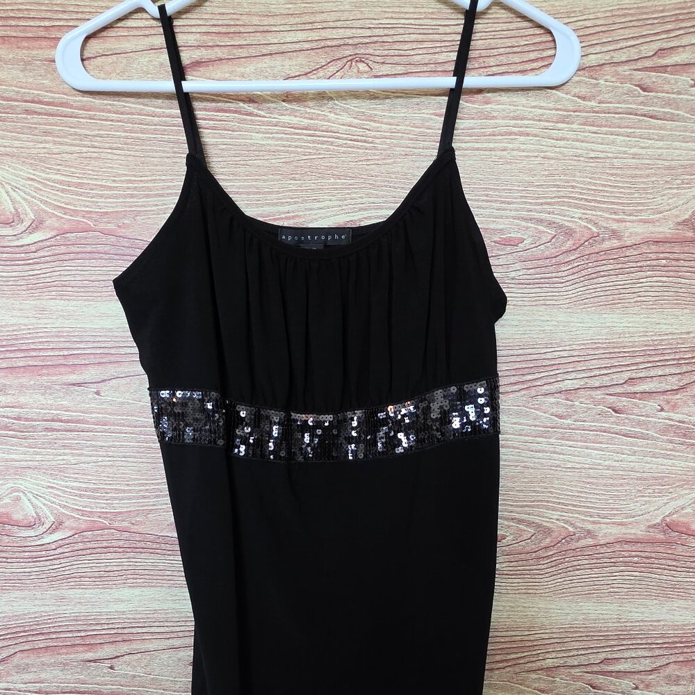 Black Sequin Empire-Waist Cami Top – Size L (12–14)